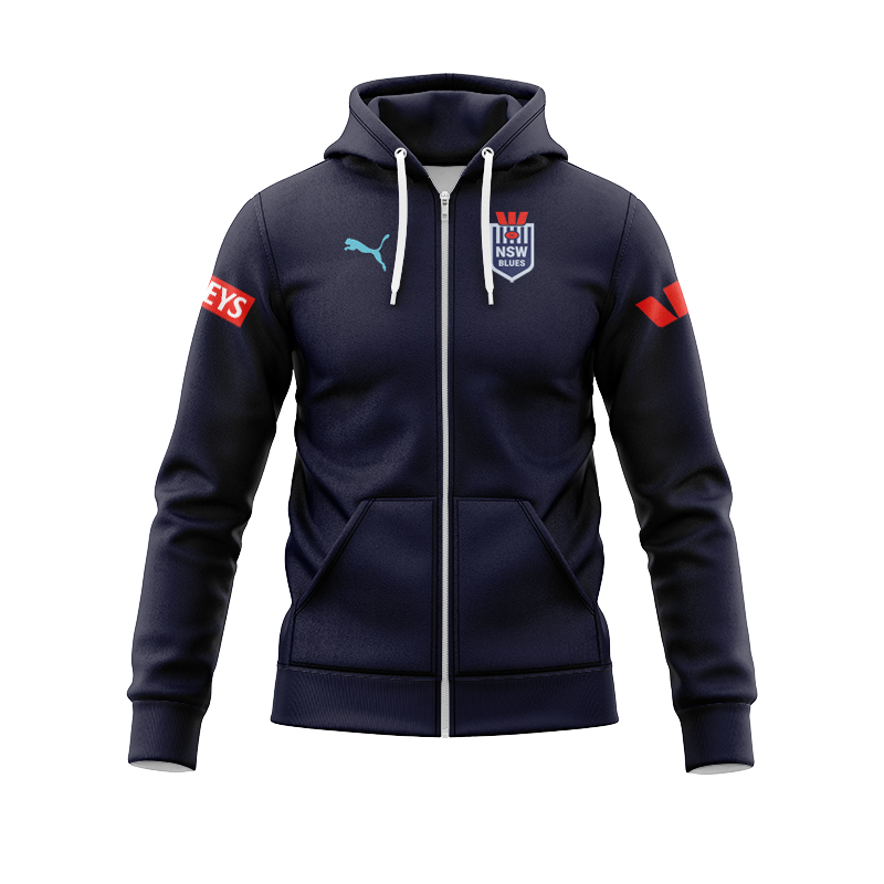 NRL NSW Blues 2024 Traing Black Zipper Hoodie