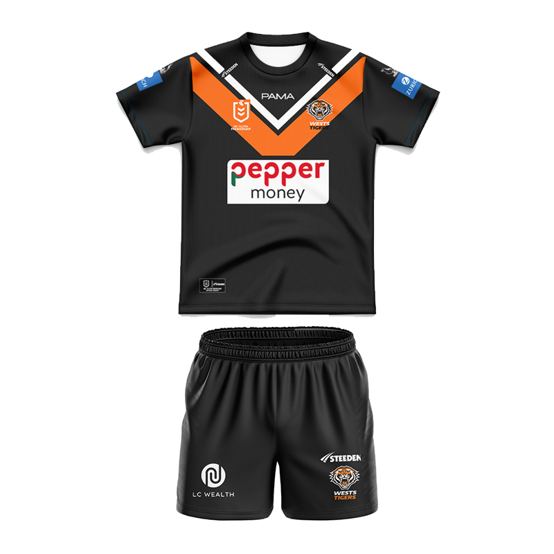 Kid's NRL Wests Tigers 2025 Home Jersey+Shorts