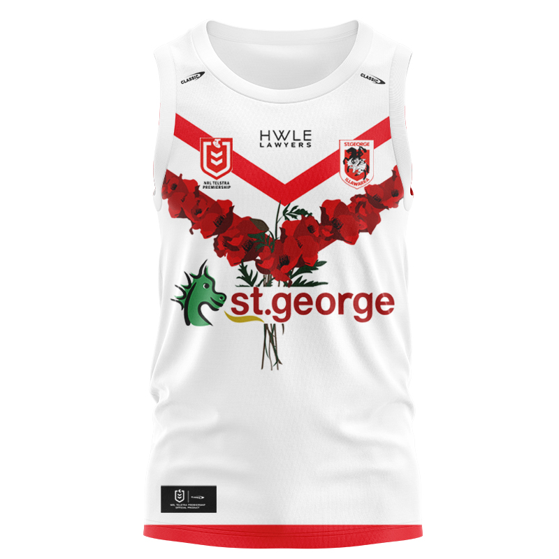 NRL St George Illawarra Dragons 2024 ANZAC Commemorative Singlet