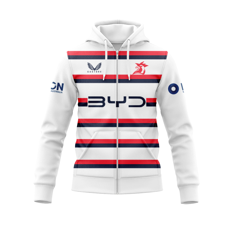 NRL Sydney Roosters 2025 White Training Zipper Hoodie