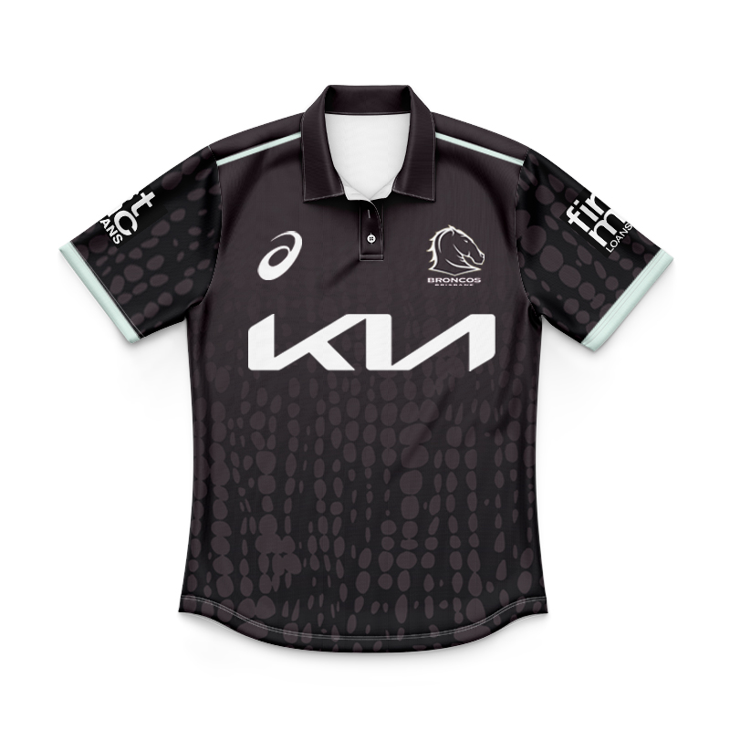 Kid's NRL Brisbane Broncos 2025 Black Training Polo Shirt