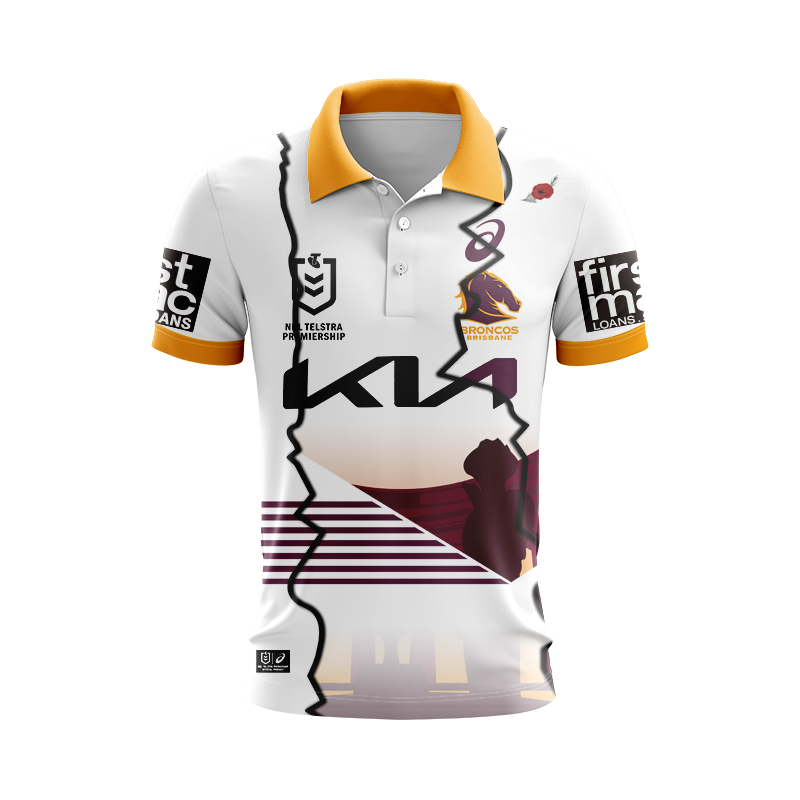 NRL Brisbane Broncos 2024 ANZAC Mix Polo Shirt