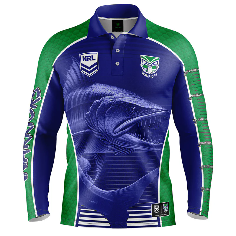 NRL New Zealand Warriors 2025 Barracuda Fishing Shirt