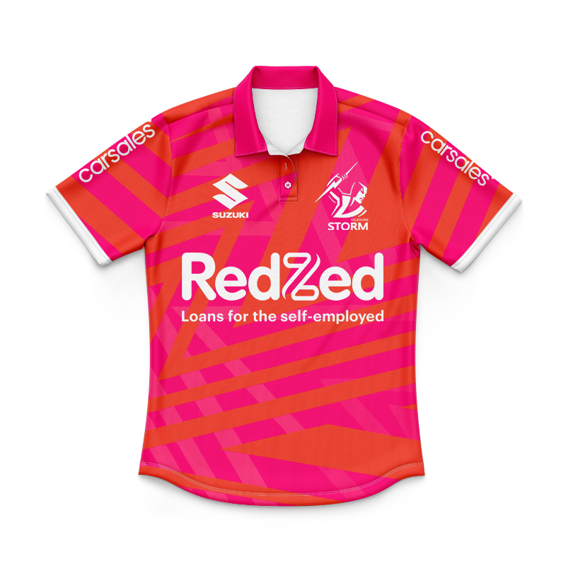 Kid's NRL Melbourne Storm 2025 Orange Warm Up Polo Shirt