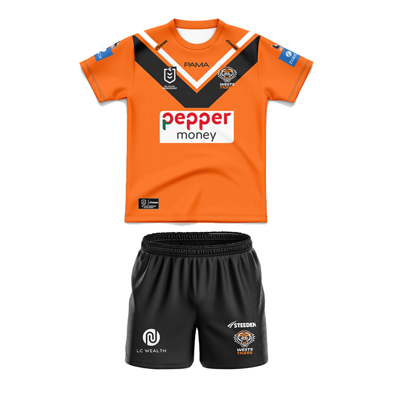 Kid's NRL Wests Tigers 2025 Away Jersey+Shorts