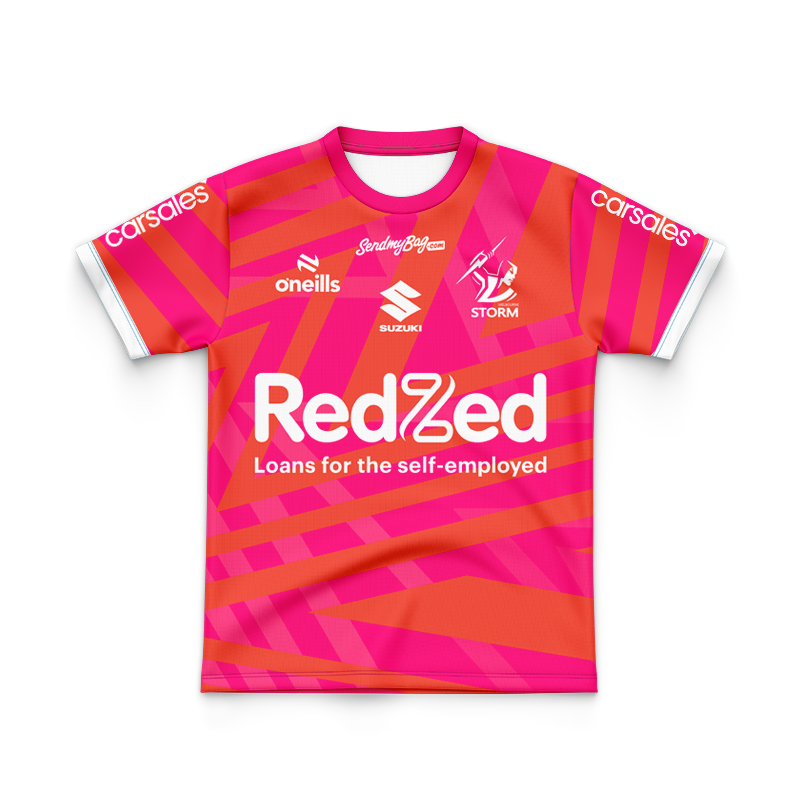 Kid's NRL Melbourne Storm 2025 Orange Warm Up Jersey