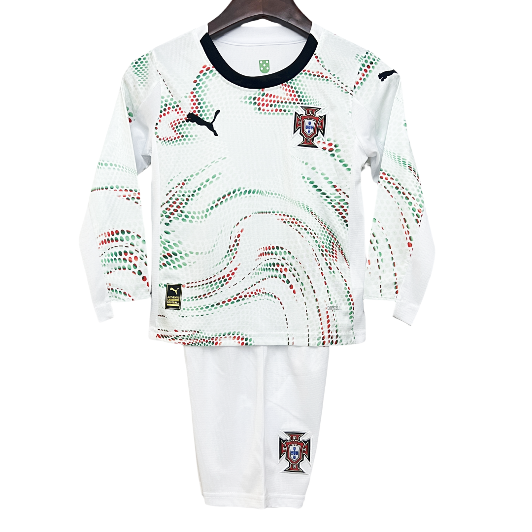 Kid's Portugal Away Long Sleeve Jersey+Shorts 2025