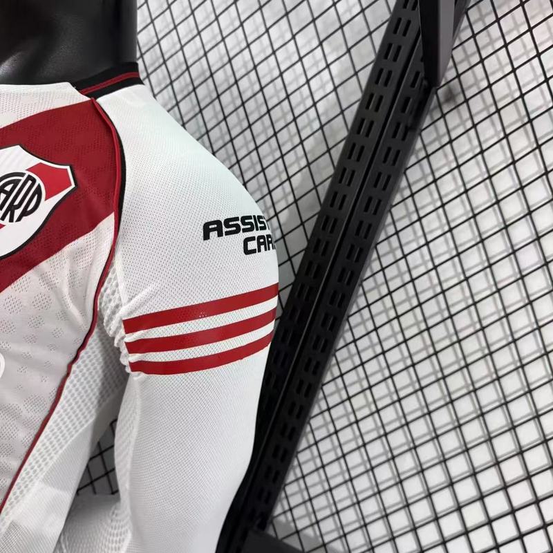 River Plate Authentic Soccer Jersey Home Long Sleeve Shirt 2025/26 - With Sponsors