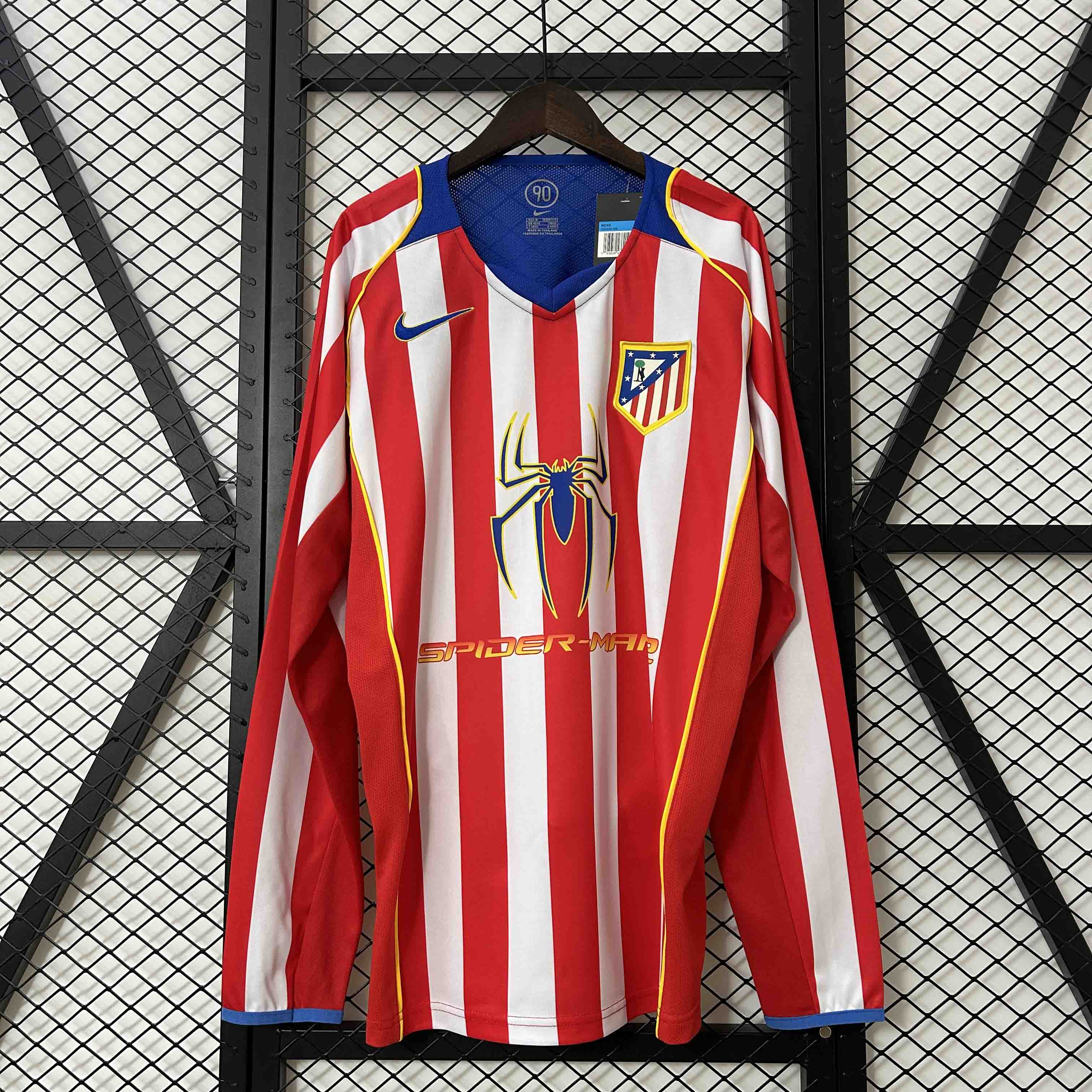 Atletico Madrid Retro Soccer Jersey Home Long Sleeve Shirt 2004/05