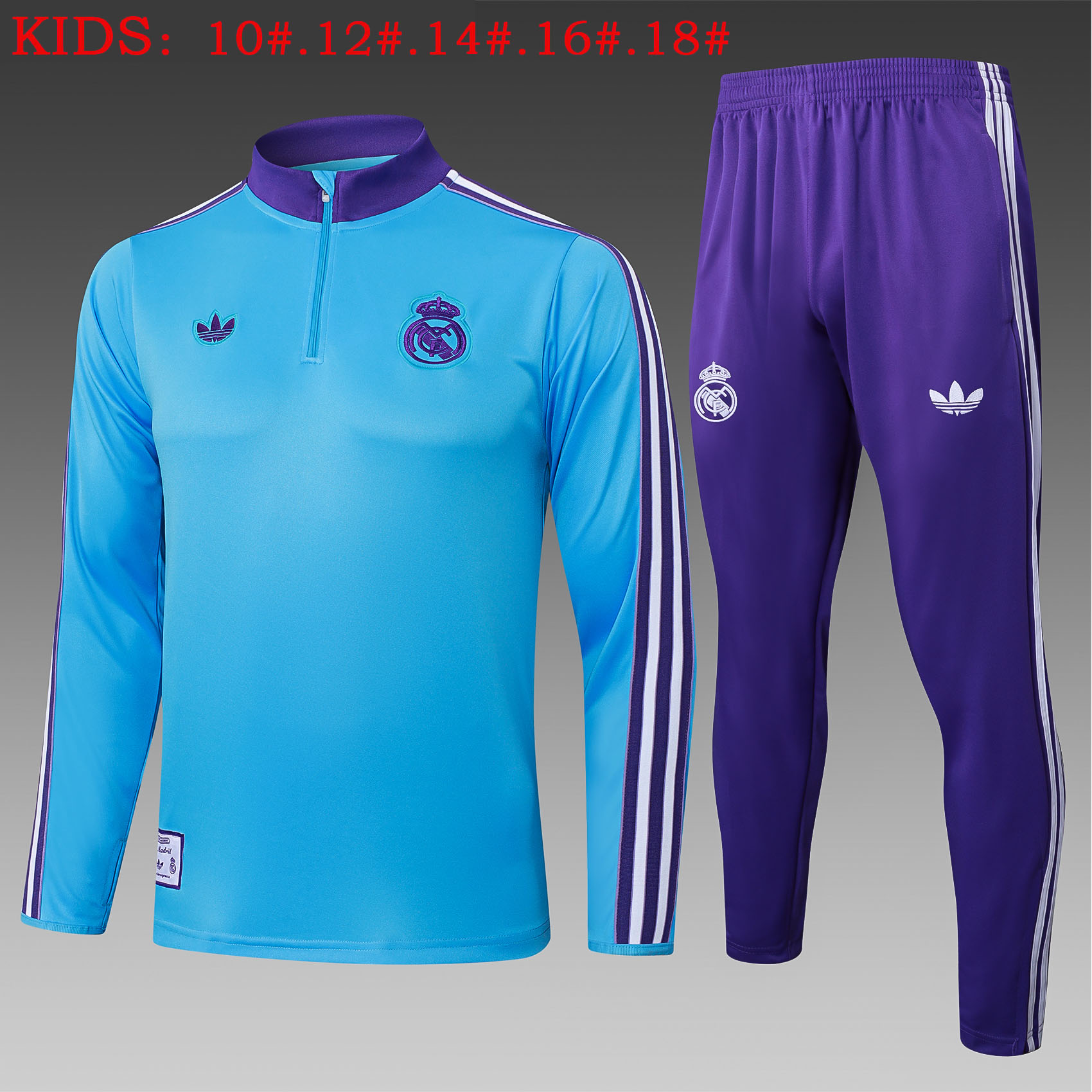 Kids Real Madrid Training Kit (Sweatshirt+Pants) Light Blue 2025/26