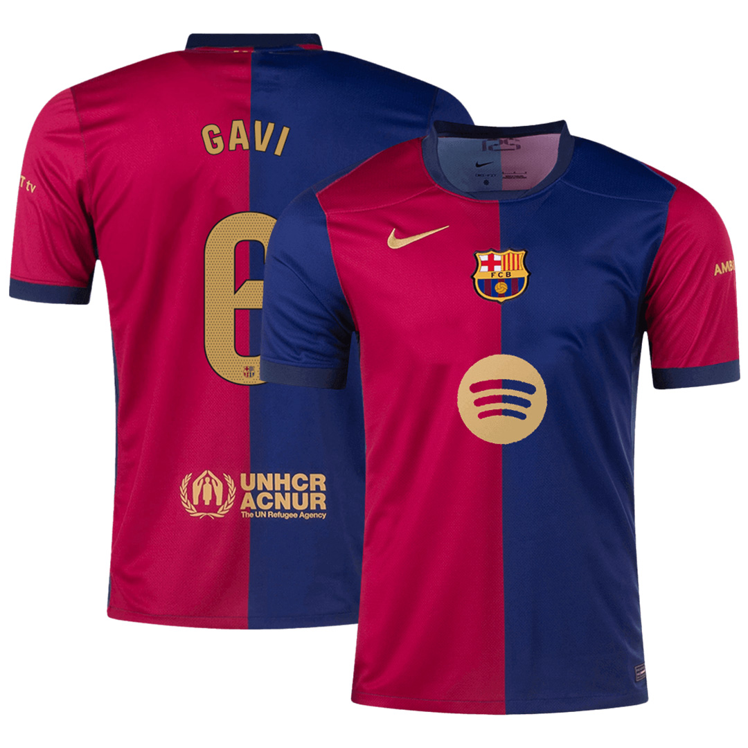 GAVI #6 Barcelona Home Soccer Jersey 2024/25 - Spotify Logo Without Text
