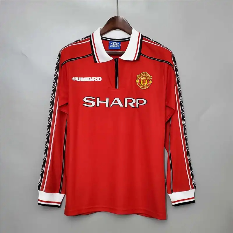 Beckham #7 Manchester United Retro Home Long Sleeve Football Jersey Shirt 1998/99