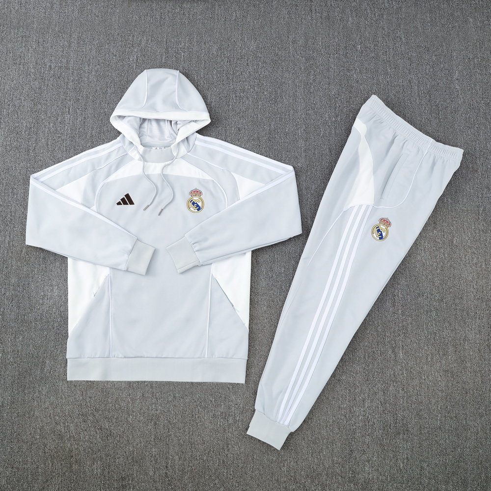 Real Madrid Hoodie Training Kit (Jacket+Pants) Light Grey 2025/26