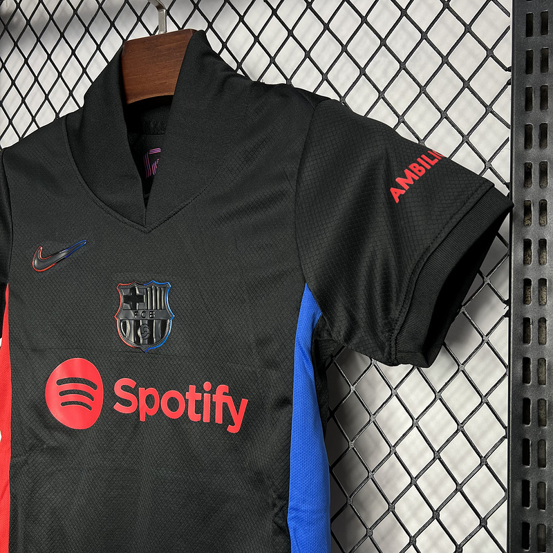 Barcelona Soccer Jersey Away Custom Kids Kit Jersey+Shorts 2024/25 Spotify Logo Without Text