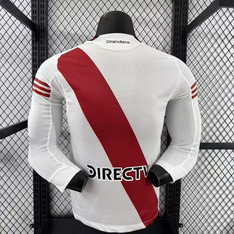 River Plate Authentic Soccer Jersey Home Long Sleeve Shirt 2025/26 - With Sponsors