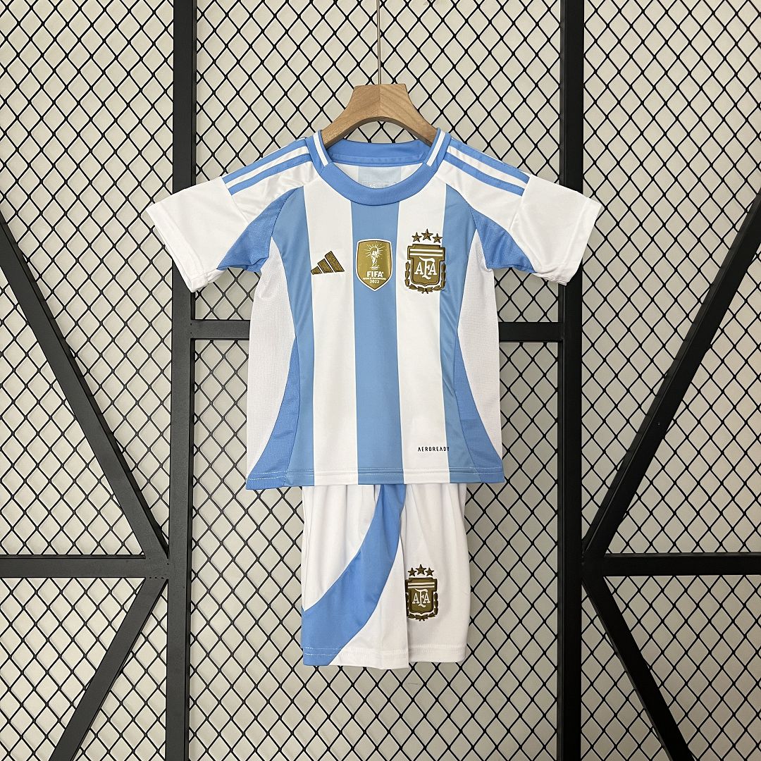Argentina Home Soccer Uniform Kids Kit Jersey+Shorts 2024