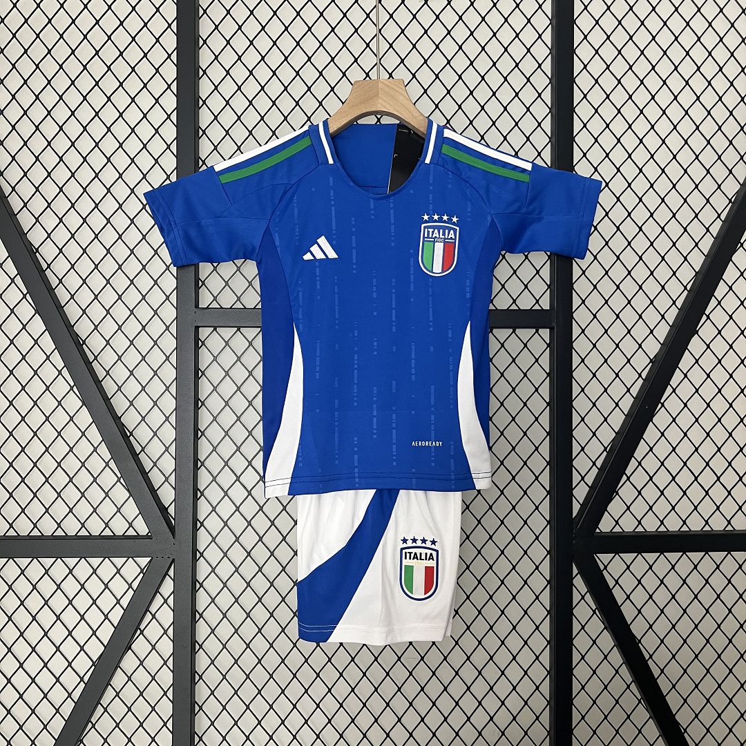 Italy Home Football Uniform Kids Kit Jersey+Shorts EURO 2024