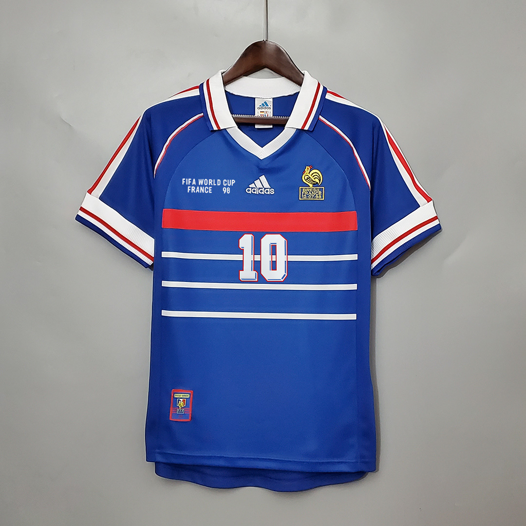 Zidane#10 France Retro Soccer Jersey Home Shirt World Cup 1998