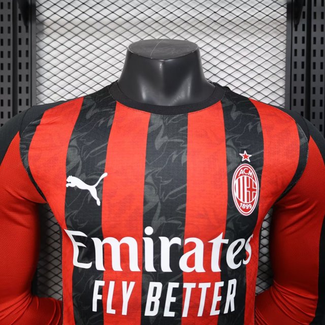 AC Milan Authentic Soccer Jersey Home Long Sleeve Shirt 2025/26