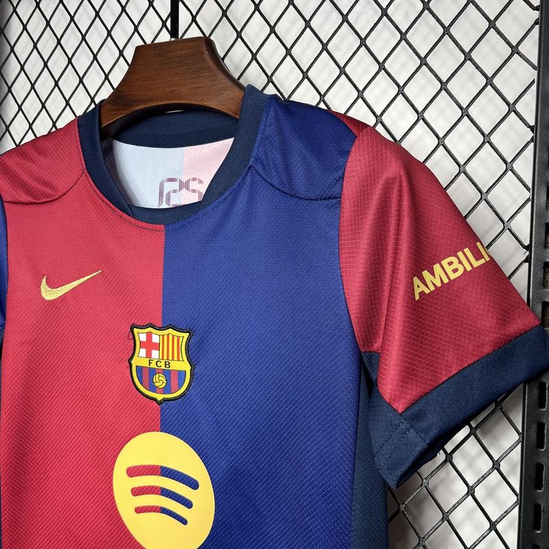 Barcelona Home Soccer Kids Kit Jersey+Shorts 2024/25 - Spotify Logo Without Text