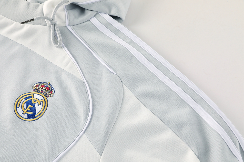 Real Madrid Hoodie Training Kit (Jacket+Pants) Light Grey 2025/26