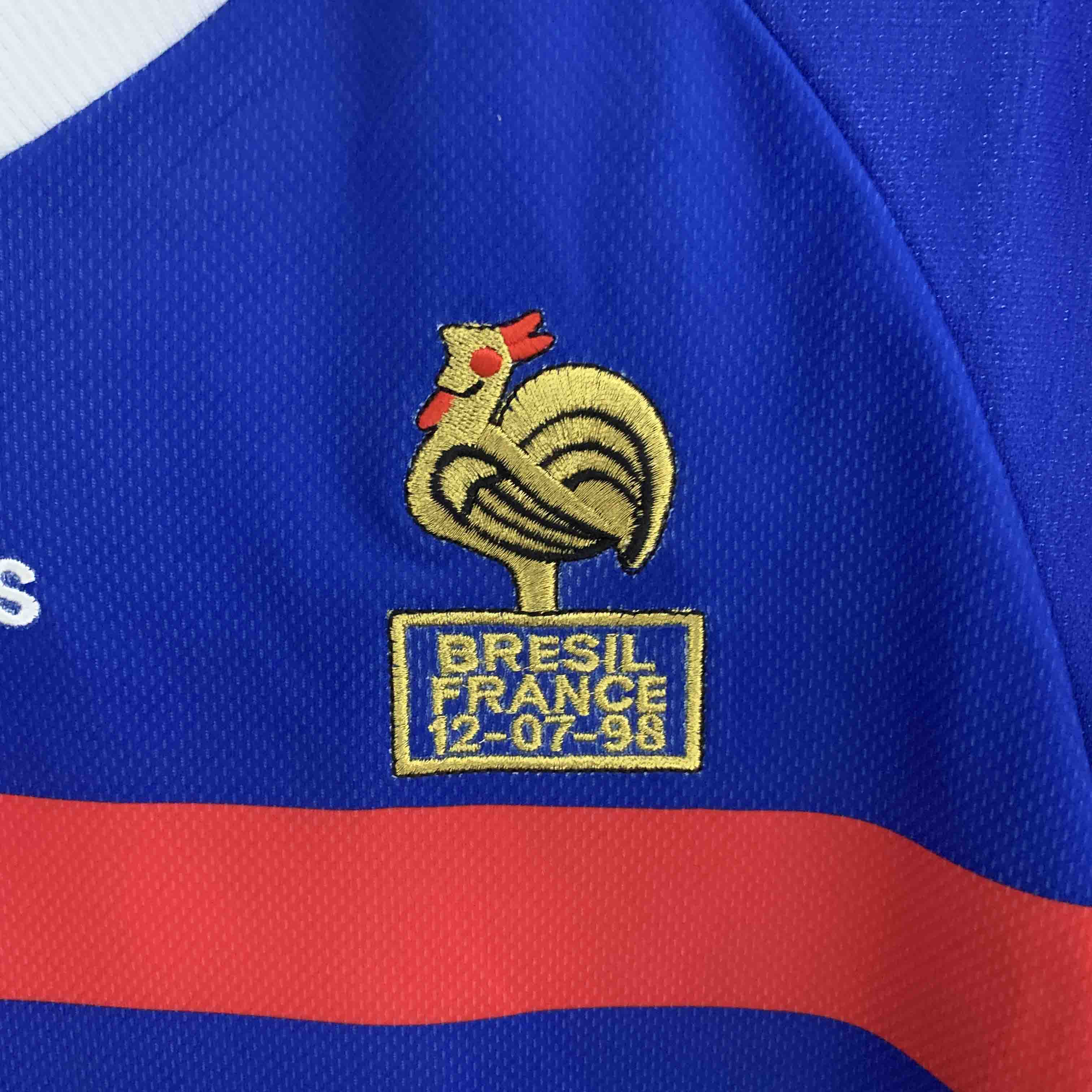 France Retro Soccer Jersey Home Long Sleeve Custom Shirt World Cup 1998