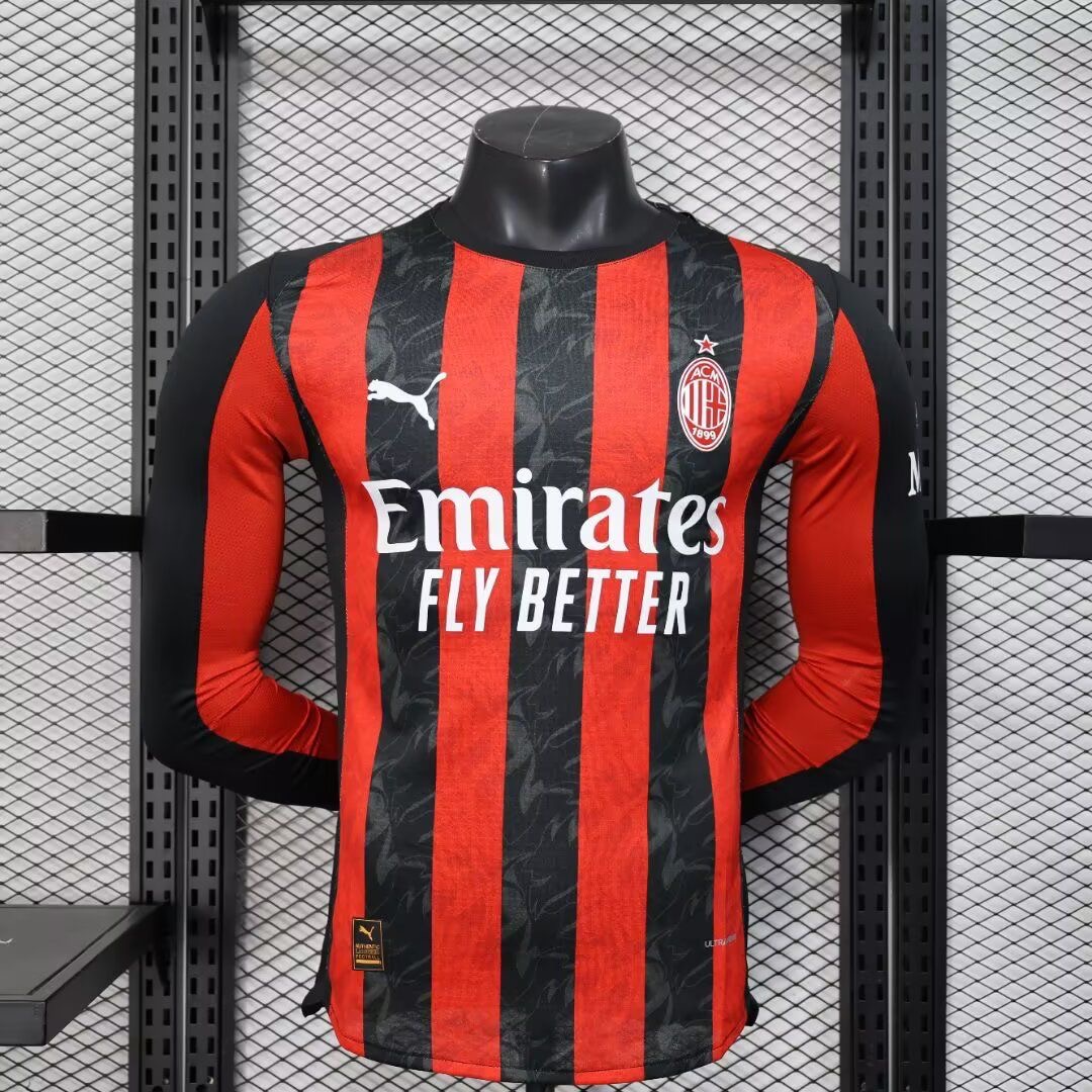 AC Milan Authentic Soccer Jersey Home Long Sleeve Shirt 2025/26