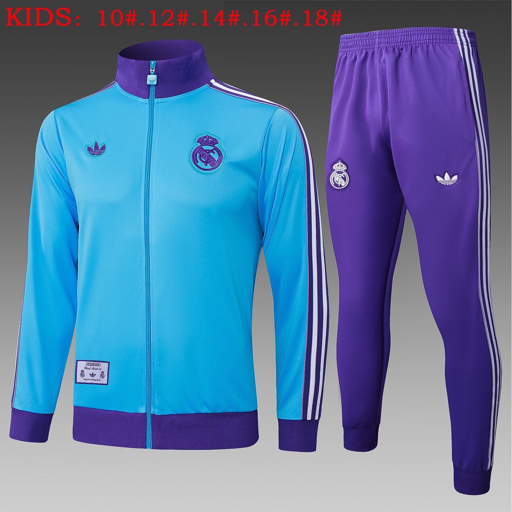 Kids Real Madrid Training Kit (Jacket+Pants) Light Blue 2025/26