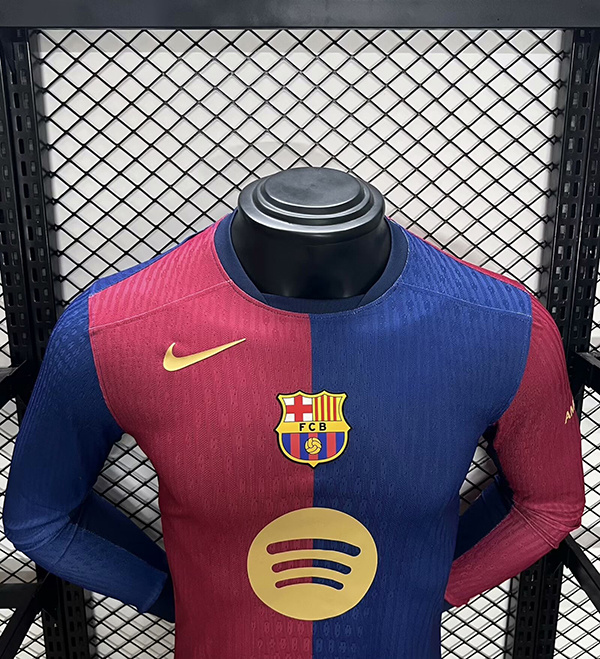 Authentic Soccer Jersey Barcelona Home Shirt Long Sleeve 2024/25-Spotify Logo Without Text
