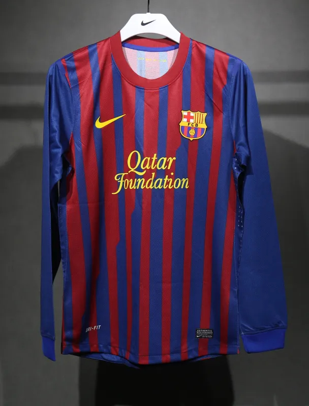 Authentic Barcelona Retro Jersey Home Long Sleeve Soccer Shirt 2011-12