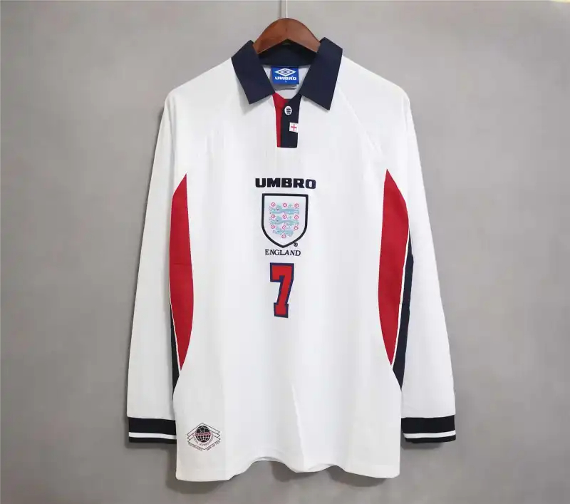 England Retro Soccer Jersey Home Custom Long Sleeve Shirt World Cup 1998
