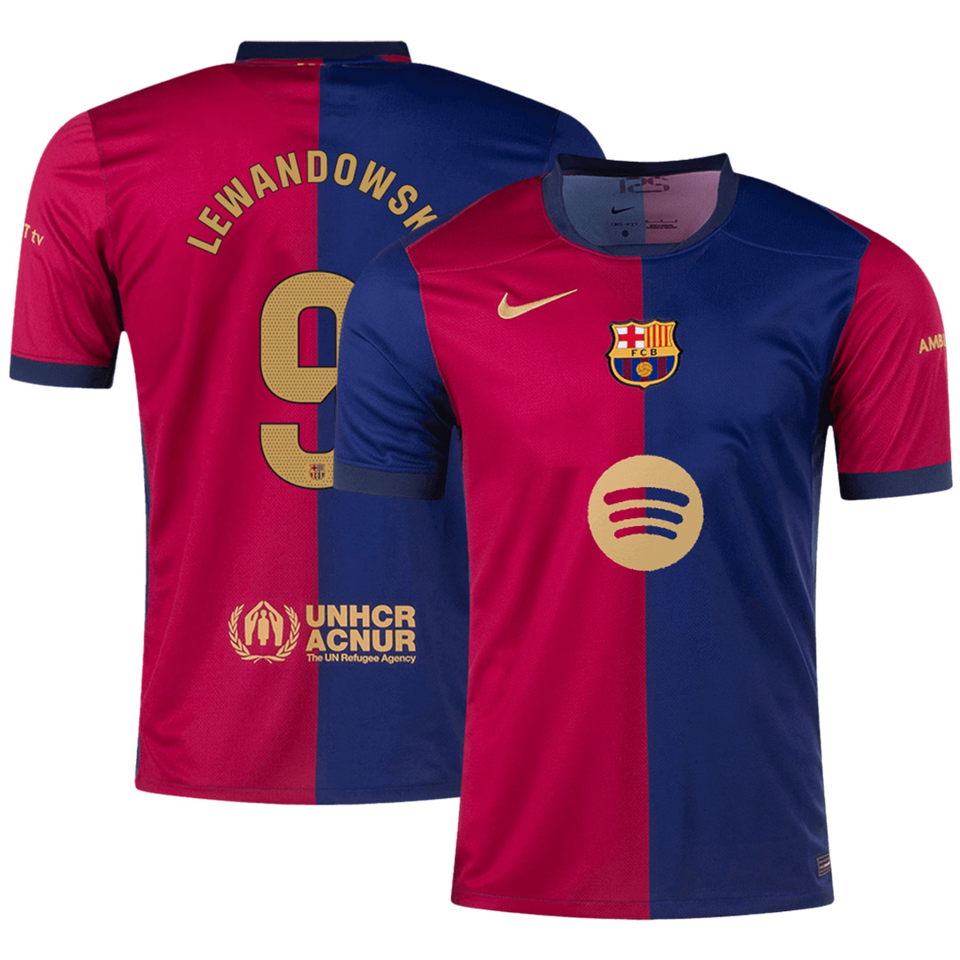LEWANDOWSKI #9 Barcelona Home Soccer Jersey 2024/25 - Spotify Logo Without Text