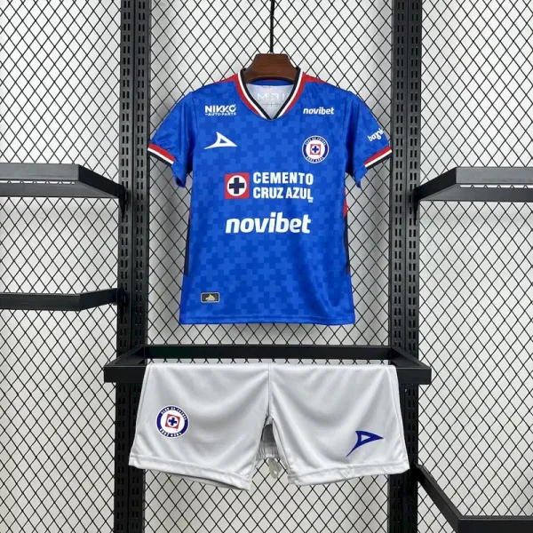 Cruz Azul Soccer Jersey Home Kids Kit Jersey+Shorts 2025/26 - With Sponsor