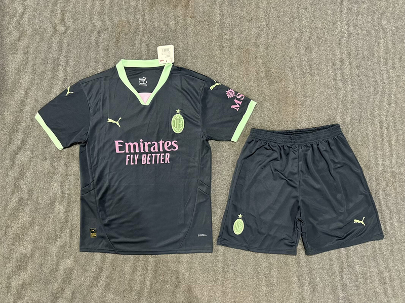 AC Milan Soccer Jersey Third Away Kids Kit Jersey+Shorts 2024/25