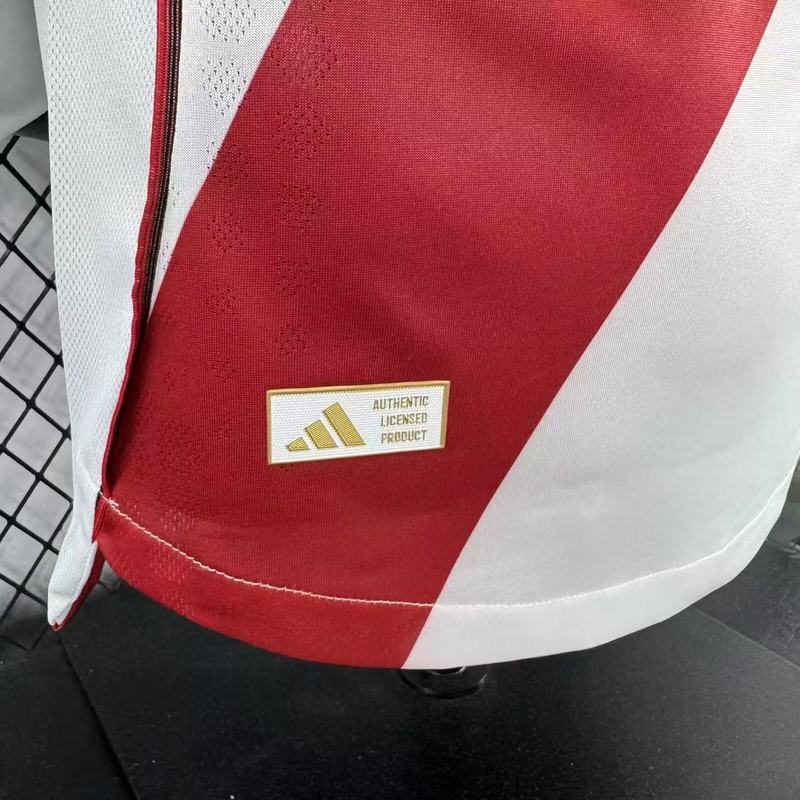 River Plate Authentic Soccer Jersey Home Long Sleeve Shirt 2025/26 - With Sponsors