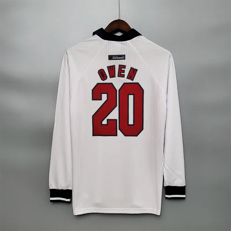 England Retro Soccer Jersey Home Custom Long Sleeve Shirt World Cup 1998