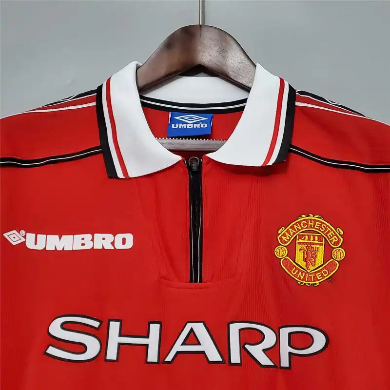 Beckham #7 Manchester United Retro Home Long Sleeve Football Jersey Shirt 1998/99