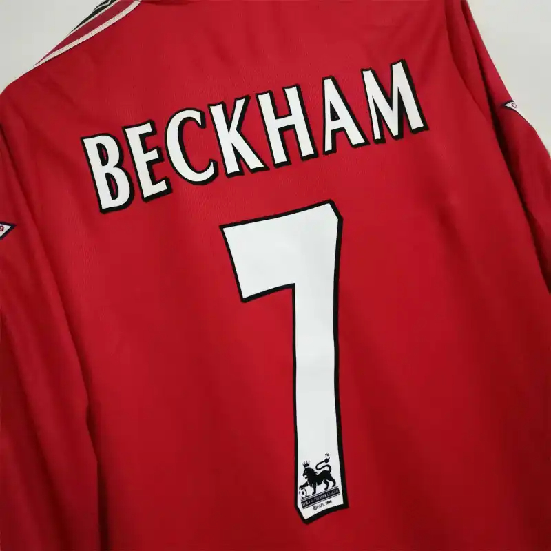 Beckham #7 Manchester United Retro Home Long Sleeve Football Jersey Shirt 1998/99