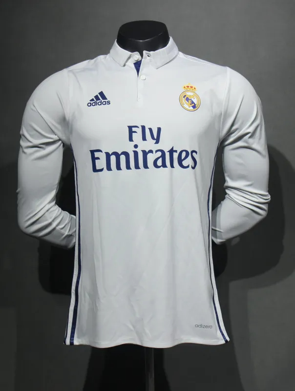 Real Madrid Authentic Retro Jersey Home Long Sleeve Soccer Shirt 2016/17