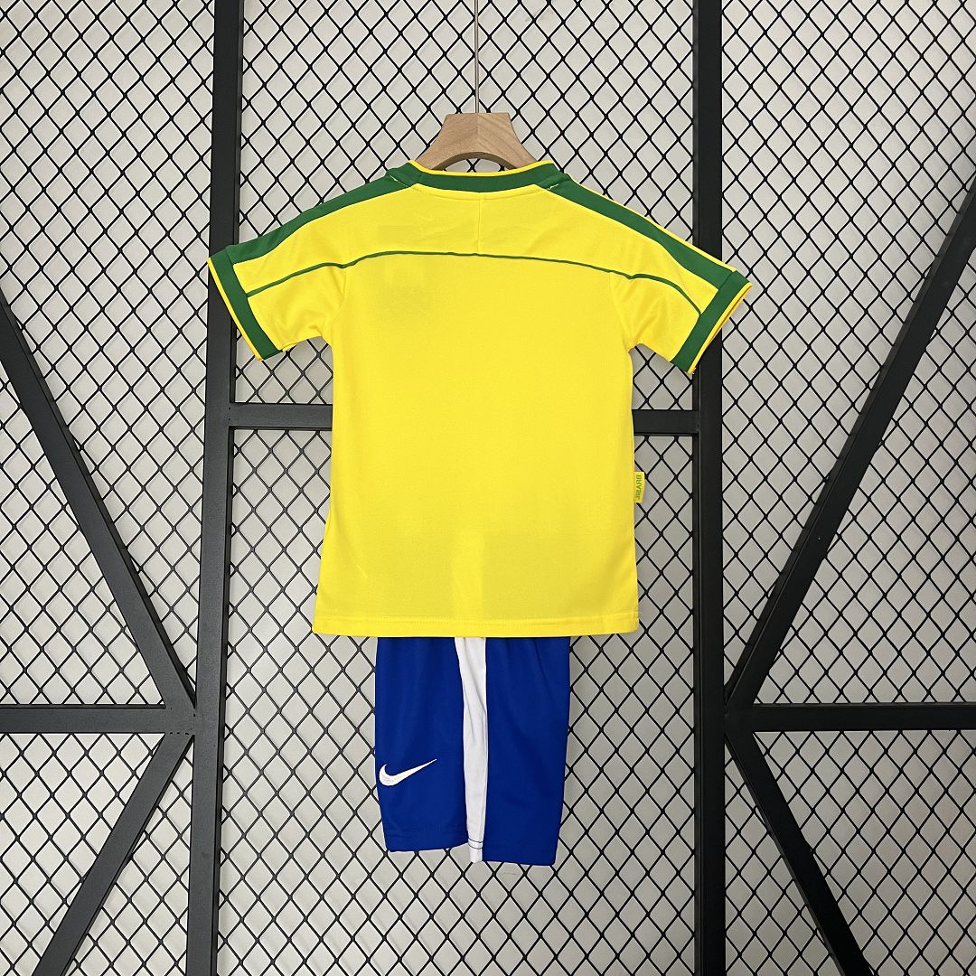 Brazil Retro Jersey Home Uniform Kids Kit Jersey+Shorts World Cup 1998