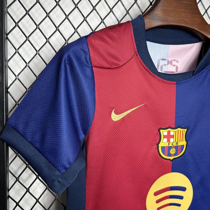 Barcelona Home Soccer Kids Kit Jersey+Shorts 2024/25 - Spotify Logo Without Text
