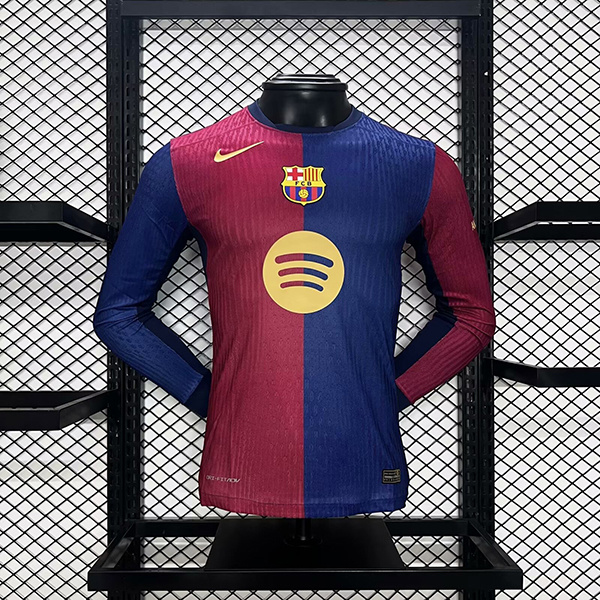 Authentic Soccer Jersey Barcelona Home Shirt Long Sleeve 2024/25-Spotify Logo Without Text