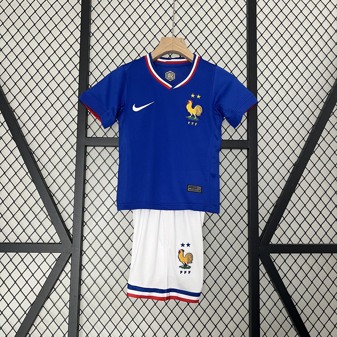 France Home Football Uniform Kids Kit Jersey+Shorts EURO 2024