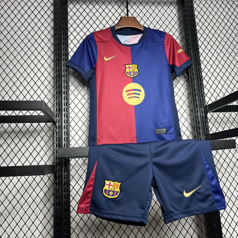 Barcelona Home Soccer Kids Kit Jersey+Shorts 2024/25 - Spotify Logo Without Text