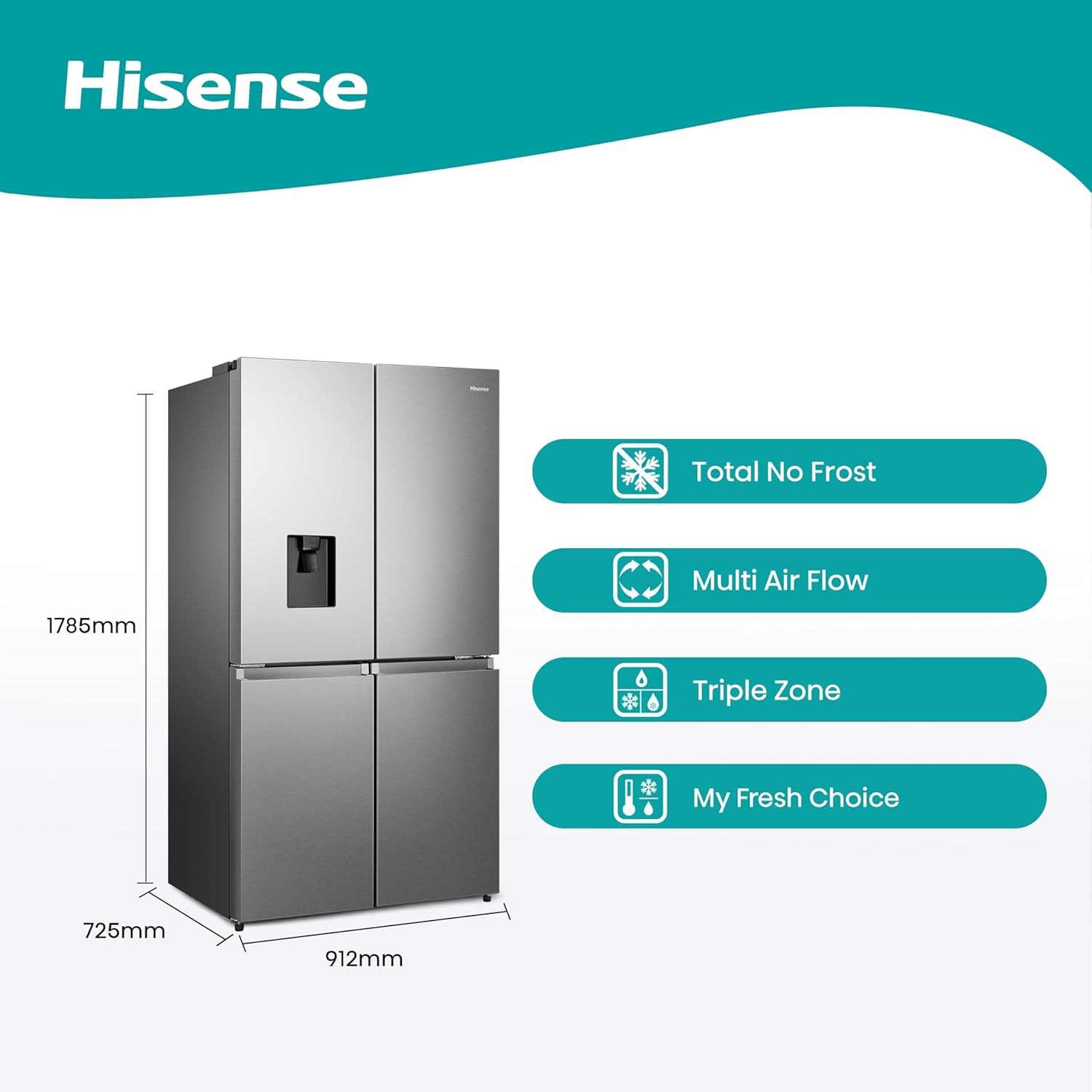 Hisense RQ758N4SWSE – Fridge. American Door. WiFi. Metal Tech Cooling. Total No Frost. Net Capacity 609 L. 1.75 m Stainless [Energy Class E]