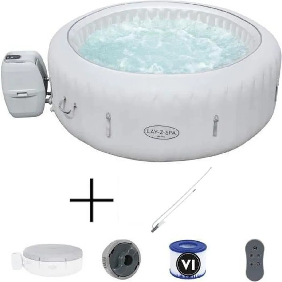 Spa gonflable avec Lumières LED BESTWAY- Lay-Z-Spa Paris - 196 x 66 cm - 4/6 places - Rond + Aspirateur pour spa