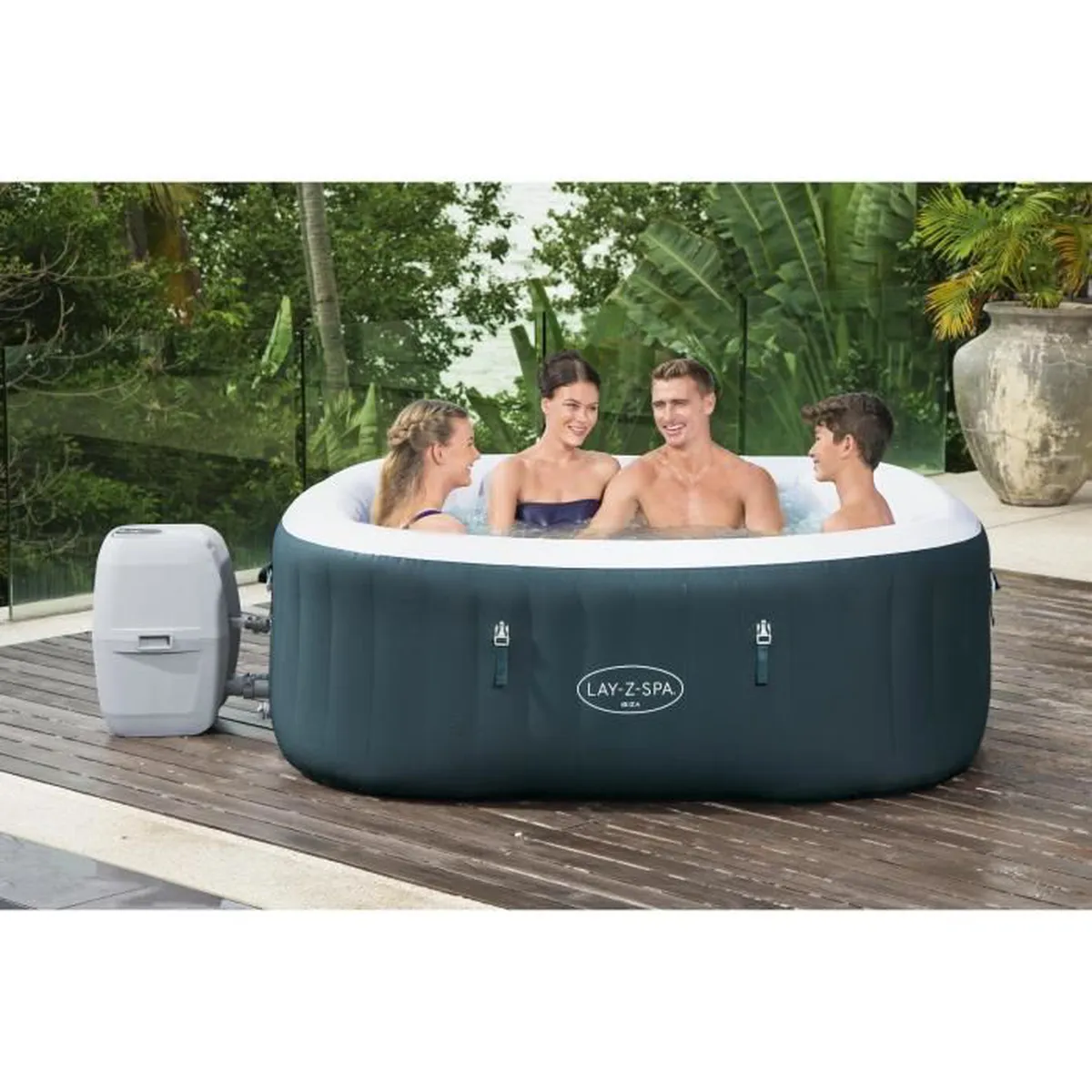 Spa gonflable BESTWAY - Lay-Z-Spa Ibiza Airjet - 180 x 180 x 66 cm - 4/6 places - Carré (+ couverture. cartouche. diffuseur)